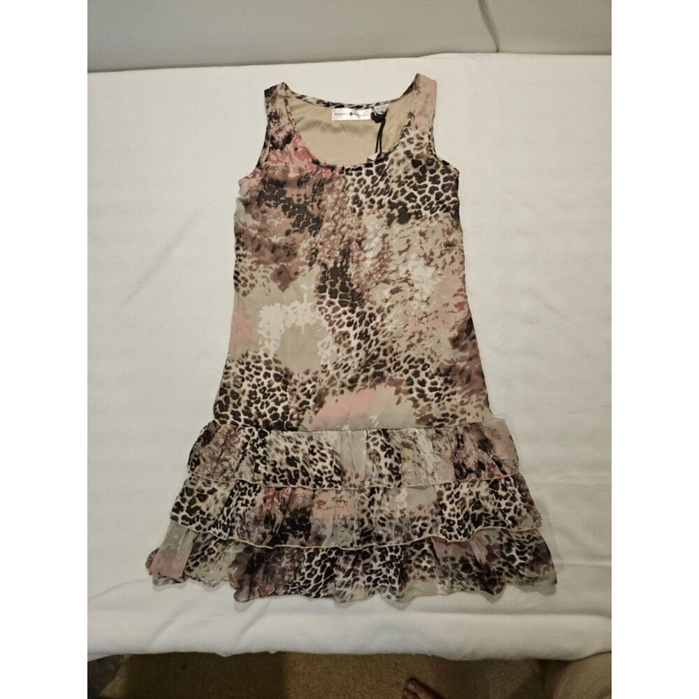 Rancho Estancia NWT‎ Leopard Print Dress S Tiered Ruffle Western Chiffon